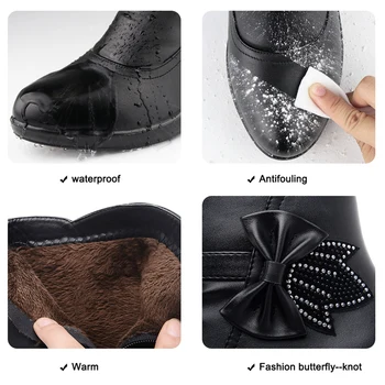 Ponios batai 2020 Mikropluošto Odos Lankas-mazgas batai moterims Pliušinis Black Mados Zip Šiltas žiemos batai moteriška