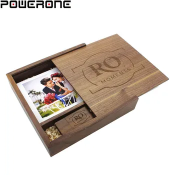 POWERONE nemokamai logotipą Klevas Medinis Nuotraukų Albumą usb+Box Memory stick Pendrive 4 GB 16GB 32GB 64GB Fotografija, Vestuvių dovana