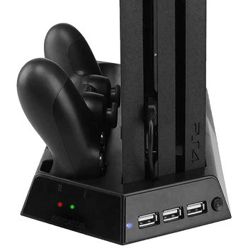 PS4 Pro Aksesuarai LED Vertikalus Stovas Aušinimo Ventiliatorius Cooler & Kreiptuką Įkrovimo Stovas ir 3 