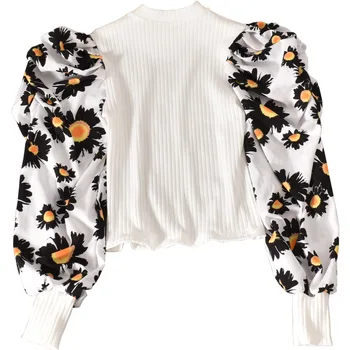 Rudenį, Palaidinės, Naujas Produkto Dizainas Burbulas Marškinėliai, Rankovės Siūlės Netikrą Du Marškinėliai Gėlių Gėlių Slim Lieknėjimo Striukė Moterims 2020 M.