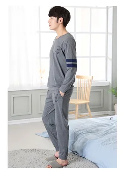 Rudenį, Žiemą Naujas Vyrų Pižama Medvilnės Kostiumas ilgomis rankovėmis Sleepwear Apvalios Kaklo Atsitiktinis Padidinti Dydžio Namų Paslauga Pižama Rinkiniai