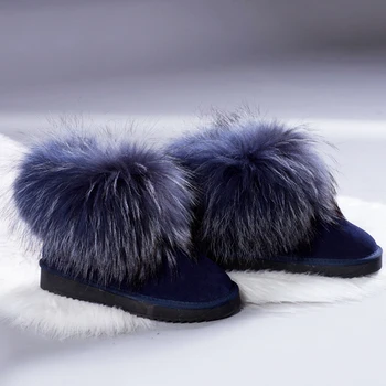 RUIYEE ponios karvės odos sniego batai mados batai moteriška žieminiai batai 2018 naujas ponios medvilnės batai fox fur boots