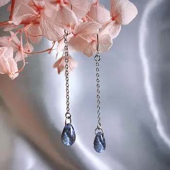 S925 sterlingas sidabro lašas auskarai moterų Japonų stilius paprastas mėlyno stiklo saldus ilgai skirsnis