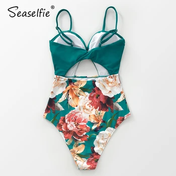 SEASELFIE Seksualus Iškirpti vientisi maudymosi kostiumėlį Moteris 2021 Kryklės ir Gėlių Monokini maudymosi Kostiumėliai Paplūdimio Maudymosi Kostiumą Paplūdimio