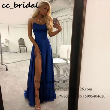 Seksualus Criss-Cross Atgal Ilgai Prom Dresses 2021 Elegantiškas Royal Mėlyna Suknelė Moteris Šalis Nakties Pusėje Padalinta Vestidos de gala