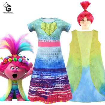 Troliai Aguonų Kostiumai Mergaitėms Suknelė, Troliai, Aguonų Suknelės Vaikams Karnavalinius Kostiumus Vaikams Vest Carnaval Fancy Dress Mergaitė Perukas