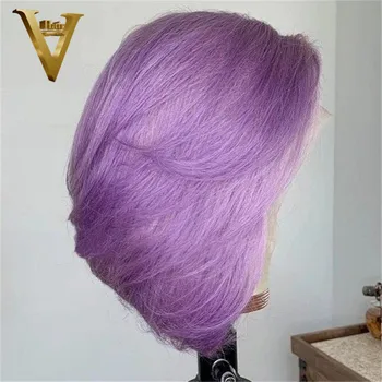 Trumpas Bob Perukas Raudonos Spalvos Žmogaus Plaukų Perukai Moterims, Nėriniai Priekiniai Žmogaus Plaukų Perukai Prieš Nupeštos Violetinė Perukas Brazilijos Remy Plaukų 150