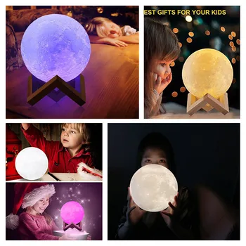 Usb Įkrovimo 3D Mėnulio Lempos Naktį Šviesos 2Colors Keisti Touch 16Colors Besisukantis Mėnulis Lempa Mėnulio Vaikai 3D Kalėdų Dekoracijos