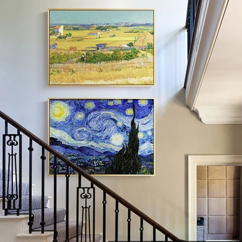 Van Gogh Garsaus Abstraktūs Paveikslai Gėlių Derliaus Žvaigždėtą Naktį Didelis Dydis Namų Puošybai Meno Sienos Nuotraukas Gyvenimo R