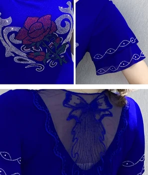 Vasaros korėjiečių Drabužius T-shirt Mados Deimantų Rose Moterims Topai Ropa Mujer Trumpas Rankovės Raukiniai Seksualus Atgal Tees 2020 Juoda T06618