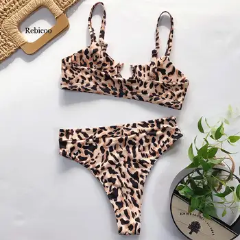 Vasaros Maudymosi Kostiumėliai Moterims Seksualus Paminkštintas Bikini Komplektas Naujas Leopard Python Spausdinti Diržas Iš Dviejų Dalių, Retro Maudymosi Kostiumas, Paplūdimio Drabužiai