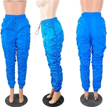 Vasaros Neoninės Spalvos Poilsiu Pločio Kojų Sukrauti SweatPants Moterų Kelnės Streetwear korėjos Stiliaus Atsitiktinis Ruched Pants Plius Dydis 3XL