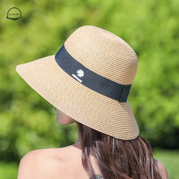 Vasaros Ramunės Moterų Saulės Skrybėlę Kelionės Lauko Gėlės Šiaudų Skrybėlę Mados Pajūrio Paplūdimio skėtį nuo saulės, Saulės Kibirą Dangtelis, Sulankstomas Skrybėlės