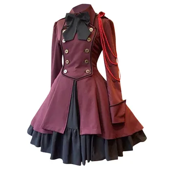 Viduramžių Gotikos Lolita Dress Plius Dydis Mados Moterų Derliaus Ilgomis Rankovėmis Teismas Square Apykaklės Kratinys Mielas Princesė Loli Suknelė