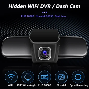 WHEXUNE Paslėpta Mini Kamera, Wifi, Automobilių Dvr Dual Lens Auto Vaizdo įrašymo Dashcam Registrator skaitmeniniai vaizdo įrašymo įrenginiai Brūkšnys Cams FHD 1080P Naktinio matymo