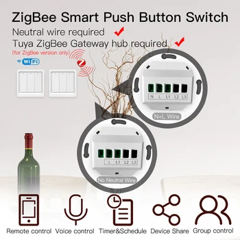WiFi ZigBee Smart Mygtukas Jungiklis Ne Neutrali, Reikia Protingo Gyvenimo Tuya APP 