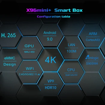 X96 Mini Plus Amlogic S905W4 X96mini Android 9.0 Smart TV Box 2 GB 16GB Quad Core 2.4&5G WiFi, Google Play Set Top TVBOX Sandėlyje