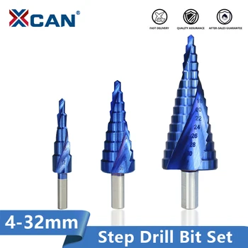 XCAN 4-32mm HSS Nano mėlyna Padengtas Žingsnis Gręžimo karūnos Gręžimo Įrankiai Metalo greitapjovio Plieno, Medžio Skylė Cutter Žingsnis Kūgio Gręžimo