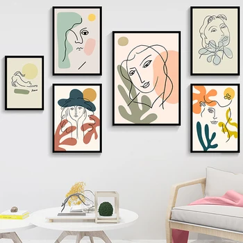 Šiaurės Šalių Mados Abstrakčių Moterų Veido Matisse Piešinys Plakatas & Spaudinių Drobės Tapybos Sienos Menas Nuotraukas Miegamasis Namų Dekoro