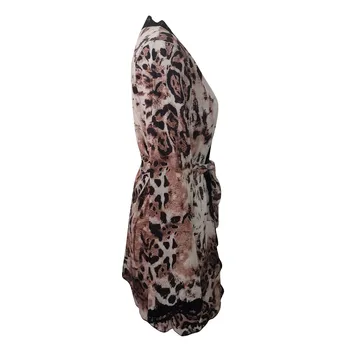 Šilko Nėriniai Leopard Chalatas, Pižama Nightdress apatinis Trikotažas Moterims, apatinis trikotažas Sleepwear Leopardas Spausdinti pajama peignoir satino femme minkštas T5