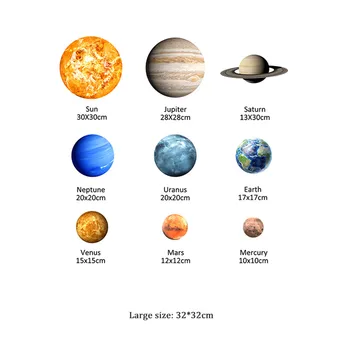 Šviesos Planetos 3D Sienų Lipdukai Saulės Sistema, Žemė, Saulė, Mėnulis, Lipdukai Vaikams, Miegamojo Namų Puošybai Kosmoso Sienos Švyti