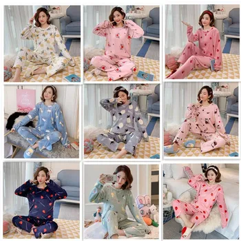 Žiemos Vienaragis Sleepwear Pižama Rinkiniai Flanelė Gyvūnų Pižama Ponios Vaisių Nightie Pižamos Moterims Homewear Pijamas Kostiumas Homewear